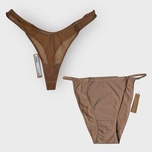 SKIMS Underwear Bundle Ultra Fine Mesh Thong & String Bikini I Large I Brown